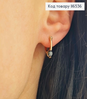 Серьги кольца 1см, "Верона" с черным камешком, Xuping 18K 116536 фото