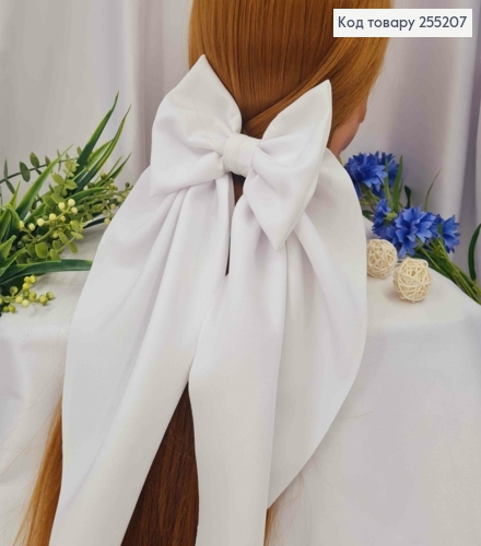 Заколка (7,5см) БАНТ БЕЛОГО цвета, ткань плотный креп, размер 15*39см, Украина 255207 фото 1