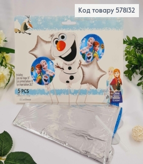 Набор фольгированных шаров "Ледяное сердце", звездочки 2шт, круглые 2шт, Олаф 1шт. 578132 фото