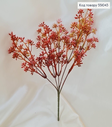 Искусственный цветок бордовый пластик из 5 веточек на металлическом стержне 35см. 551043 фото 1