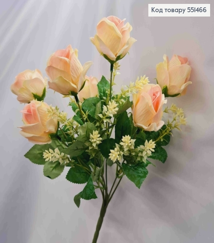 Искусственная композиция Розы, РОЖЕВО-КРЕМОВОГО цвета, 7 веточек на металлическом стержне, высота 34см. 551466 фото 2