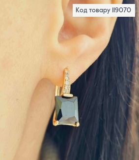 Серьги с Черным квадратным камнем, 2см, английская застежка, XUPING 18K 119070 фото