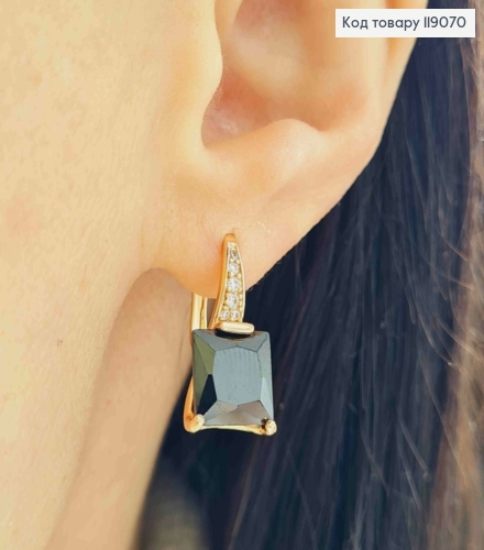 Серьги с Черным квадратным камнем, 2см, английская застежка, XUPING 18K 119070 фото 1