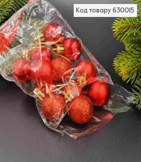 Набор игрушек 30 мм красных глитер Китай 12 шт.пакет 630015 фото