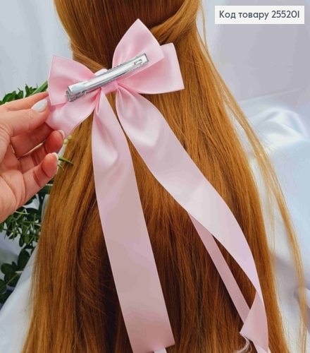 Заколка (7,5см) БАНТ РОЗОВОГО цвета, ткань атлас, размер 12*30см, Украина. 255201 фото 2