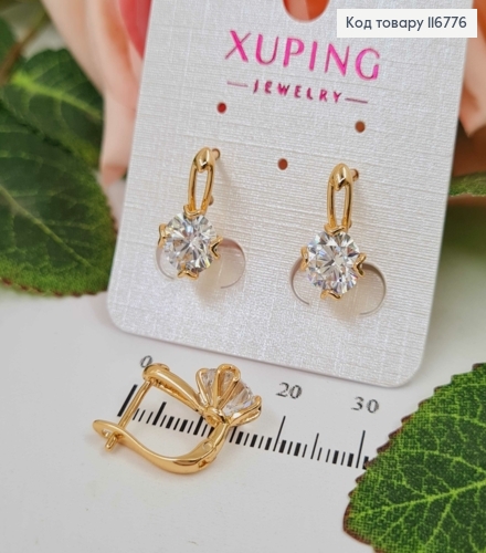 Серьги, С петелькой и Белым камешком, 1,6см, англ. застежка, Xuping 18К 116776 фото 1
