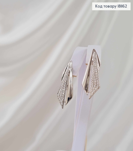 Сережки родованные, "Самолетик" в камнях, 2,5см, англ. застежка, Xuping 181162 фото 1