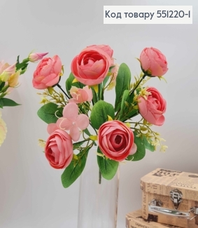 Композиция декоративная "РОЖЕВАЯ камелия (7 головок) с белыми приложениями", высота 31см 551220-1 фото