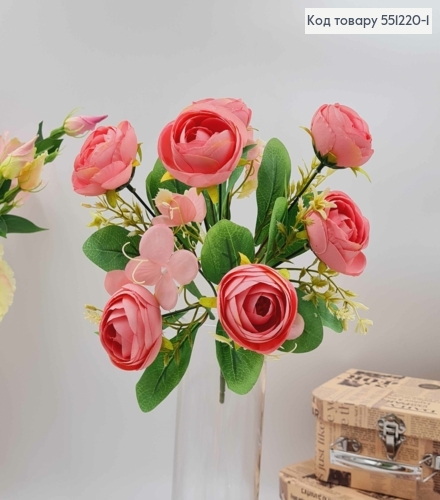 Композиция декоративная "РОЖЕВАЯ камелия (7 головок) с белыми приложениями", высота 31см 551220-1 фото 1