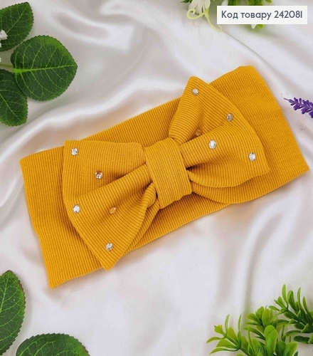 Пов'язка бант, натуральний трикотаж, ГІРЧИЧНА, в камінцях,  18,5*8см, ручна робота, Україна 275074 фото 1