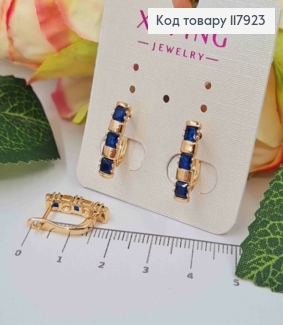 Серьги "Джейн" с тремя Синими камешками, 1,7см, англ. зам., Xuping 18K 117923 фото