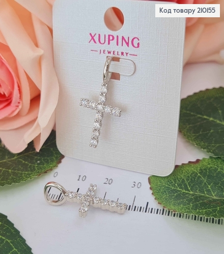 Крестик родованный, в камешках, 2*1,5см, Xuping 18K 210155 фото 1