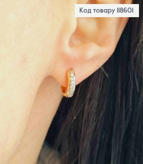 Серьги кольца украшены Блестящими камешками, ширина 3,5мм, диаметр 1,1см, Xuping 18К. 118601 фото