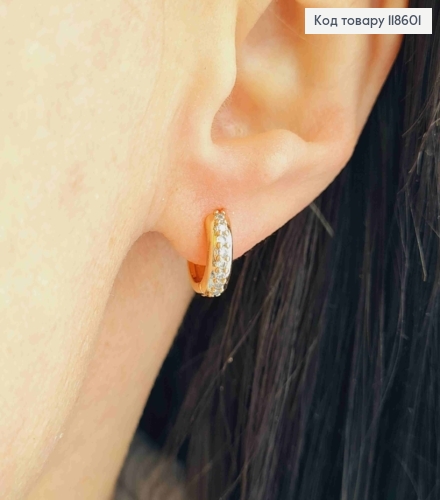 Серьги кольца украшены Блестящими камешками, ширина 3,5мм, диаметр 1,1см, Xuping 18К. 118601 фото 1