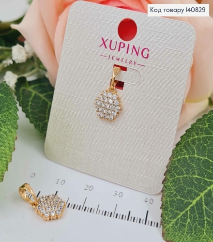 Кулон, плоский шестигранник в камешках, 1см Xuping 18К. 140829 фото 1