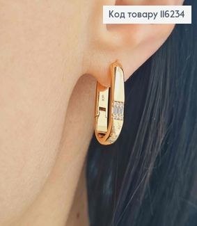 Серьги, прямоугольные пластинки с квадратной вставочкой с камешками, 2см, англ. зам. Xuping 18K 116234 фото