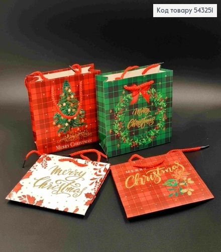 Пакет паперовий з Новорічним принтом та Блиском "Merry Christmas", 14,5*15*6см, в асортименті 543251 фото 1