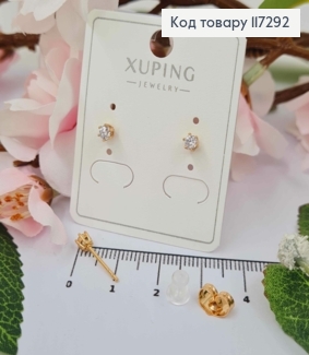 Серьги гвозди, с Белым блестящим камешком 3,5мм, Xuping 18К. 117292 фото