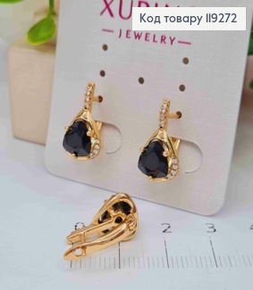 Серьги "Магические" с Черным камнем, длина 1,6см, английская застежка, Xuping 18K 119272 фото