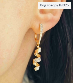 Серьги с подвесной Спиралью с блестящими камешками, 1,7+1,5см, английская застежка, Xuping 18K 119023 фото