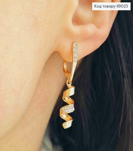 Серьги с подвесной Спиралью с блестящими камешками, 1,7+1,5см, английская застежка, Xuping 18K 119023 фото 1