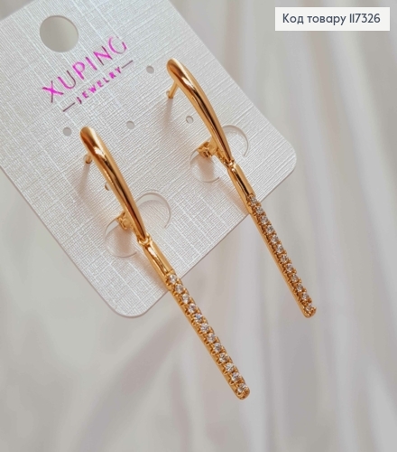 Серьги с подвеской в Камешках, длина 4,6см, англ застежка, Xuping 18К 117326 фото 3