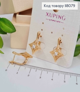 Серьги "Полярная Звезда" с камешком, 1,9см, английская застежка, Xuping 18К 118079 фото
