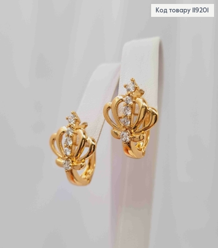 Серьги "Корона" украшены Блестящими камешками, 1,6см, английская застежка, Xuping 18K 119201 фото 3