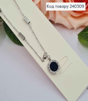 Цепочка серебряного цвета, с подвеской Римские часы и квадратиками, 40+5см, сталь Stainless Steel 240309 фото