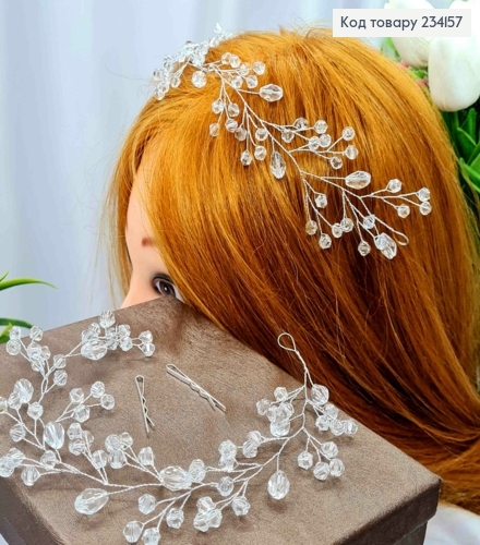 Веточка в волосах, Серебряного цвета, со Стеклярусом, 29см 234157 фото 1