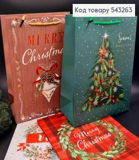 Пакет бумажный с Новогодним принтом Merry Christmas, 32*26*12, в ассортименте 543263 фото