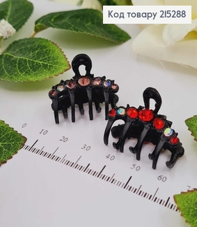Краб металл черный, 3см, с камешками красный/розовый в ассорт. 215288 фото