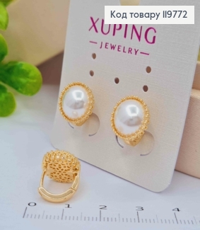 Серьги кольца Жемчужка в Ажурной оправе, диаметр 1,1см, Xuping 18K 119772 фото
