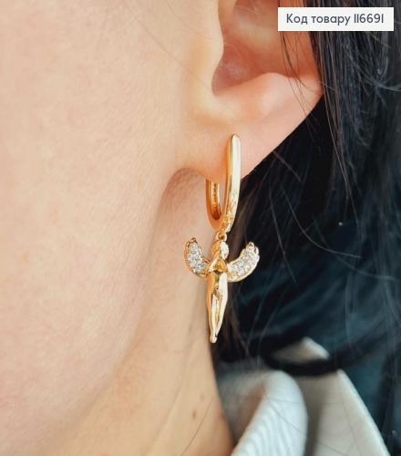 Серьги с подвесками Ангелочки в камешках, 1,6см, Xuping 18К 116691 фото 3