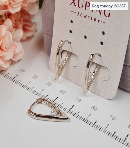 Сережки родовані "Струна" з камінцем, 2см, Xuping 180887 фото 1