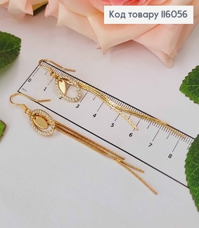 Серьги крючки, три ниточки с подвеской овалом в камешках 7см, Xuping 18K 116056 фото