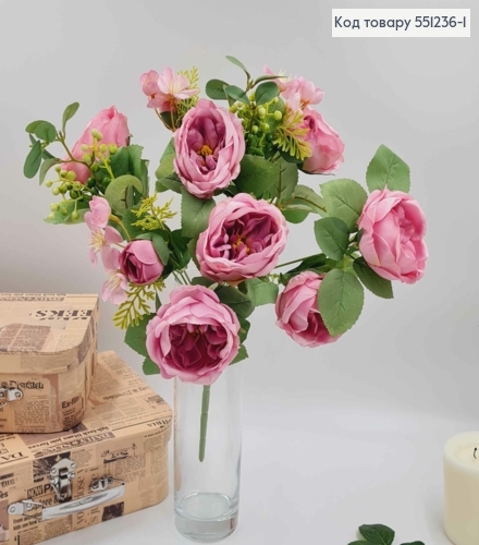 Композиція "Букет ЛІЛОВИХ піонів з зеленими ягідками та яблуневим цвітом", висотою 46см 551236-1 фото 2