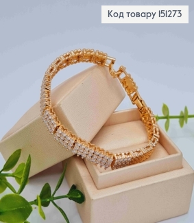 Браслет прикрашений Блискучими камінцями в три ряди, довжина 17+2см, Xuping 18К 151273 фото