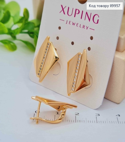 Серьги "Фигурные" украшены Блестящими камешками, дл. 2,2см, английская застежка, Xuping 18K 119957 фото 1