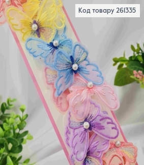 Набор резинок (20шт), бабочка с жемчужиной, яркие цвета, резинка 2,5см, бабочка 5*5см 261335 фото