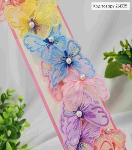 Набор резинок (20шт), бабочка с жемчужиной, яркие цвета, резинка 2,5см, бабочка 5*5см 261335 фото 1