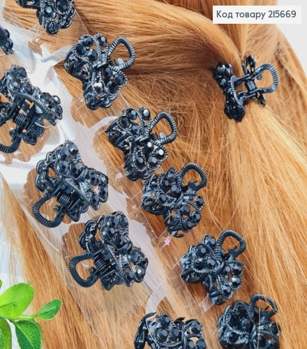 Краб металл "БАНТИК" украшен Черными камешками, 2,5см, Черного цвета 215669 фото 1