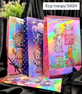 Пакет бумажный с принтом "Мишка с подарками", 42*31*12см, в ассортименте 541214 фото