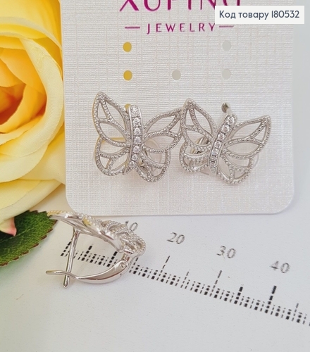 Серьги родироввние Бабочки, английская застежка 1,5*2,0см Xuping 180532 фото 2