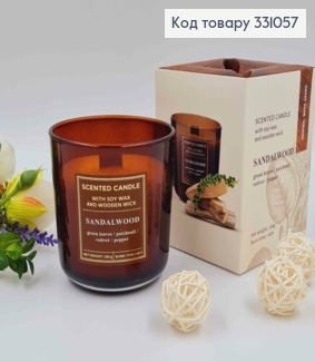 Аромасвечка СОЕВА, деревьев. фитиль, SANDALWOOD (green leaves/patchouli/vetever/pepper), 150г/40час. 331057 фото