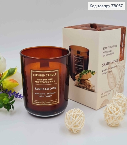 Аромасвечка СОЕВА, деревьев. фитиль, SANDALWOOD (green leaves/patchouli/vetever/pepper), 150г/40час. 331057 фото 1