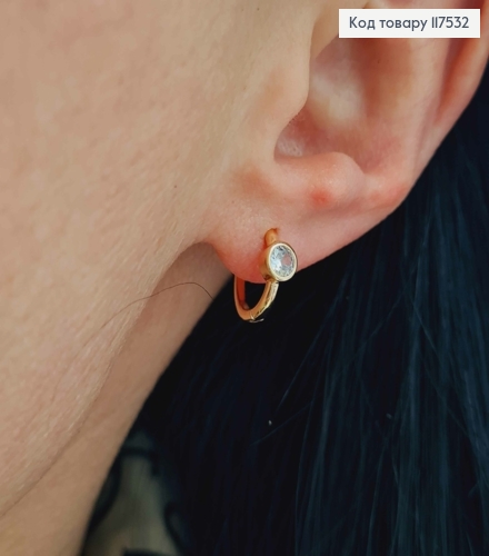 Серьги кольца 1,1см, с Блестящим камешком в оправе, Xuping 18K 117532 фото 2