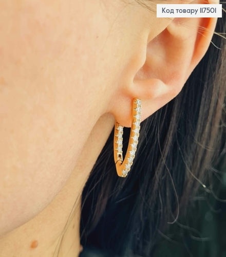 Сережки Стрелы с Блестящими Камешками, 2,6см, англ. застежка, Xuping 18К 117501 фото 3