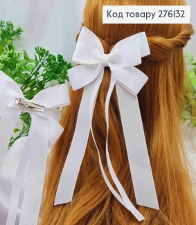 Бант белого цвета, на заколке 4см, ткань репс, размер 12*18,5см, ручная работа, Украина. 276132 фото