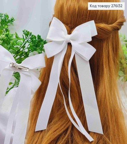 Бант белого цвета, на заколке 4см, ткань репс, размер 12*18,5см, ручная работа, Украина. 276132 фото 1